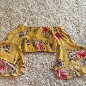 New! Yellow, floral off the shoulder crop top